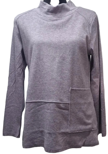 Shana-Sweater Pullover 1Pocket Purple Mock Neck&nbsp; Long Sleeve 26687
