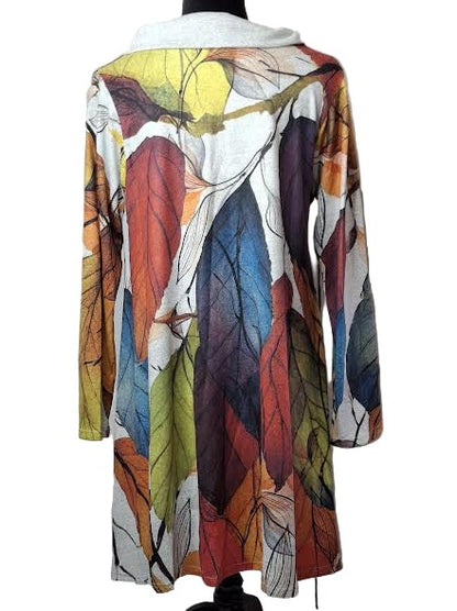 Jacket Zipper Front Colorful Leaves Long Sleeve Women's H6611R1276