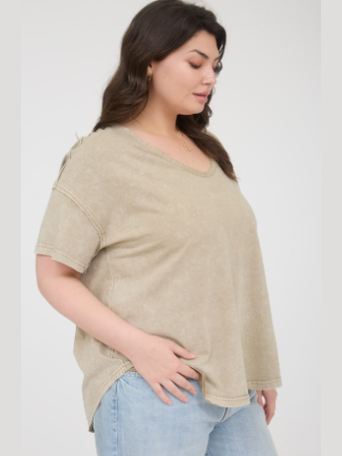 Shirt Pullover Plus Size Mocha Knit Short Sleeve PJ5FP1005T1M
