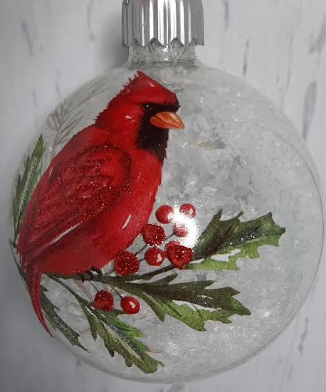 Christmas-Lighted Cardinal Glass Ornament-4" 