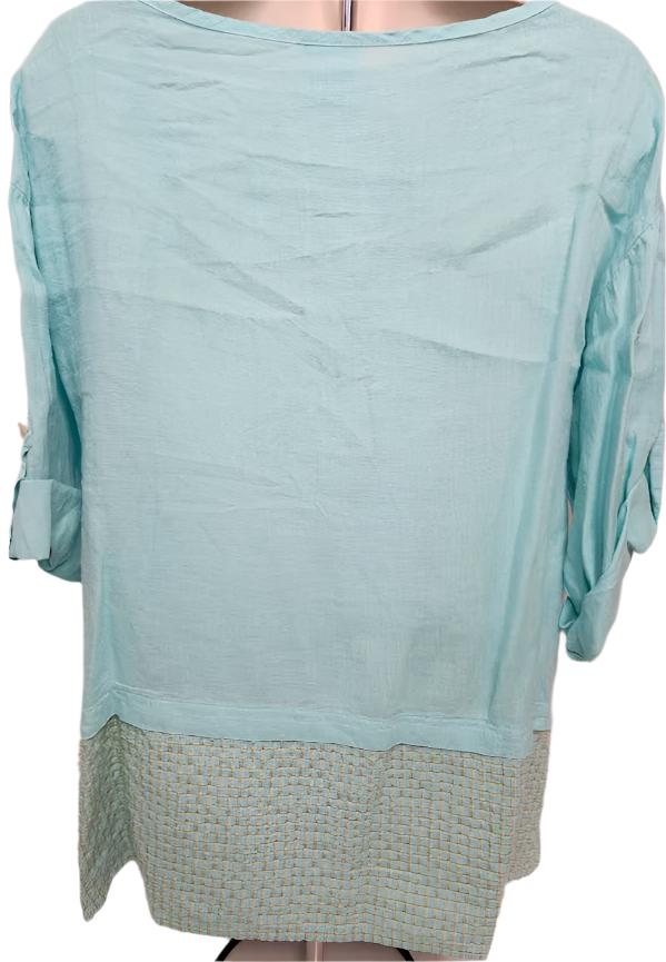 Top 3/4 Button Cuffed Sleeve 3 Button Pullover Aqua Women's Plt2137 