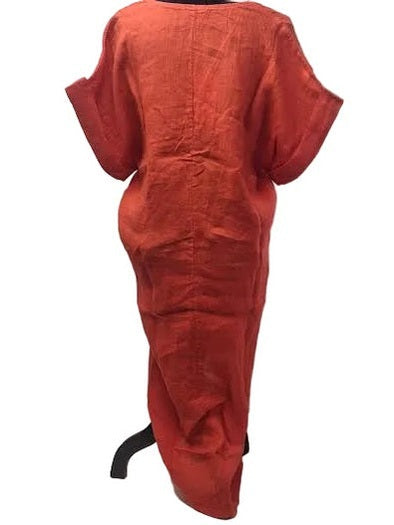 Dress Red Linen Midi Twist Front 80855
