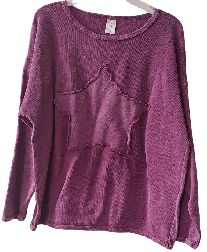Sweater Pullover Magenta Star Long Sleeve Women's B635M