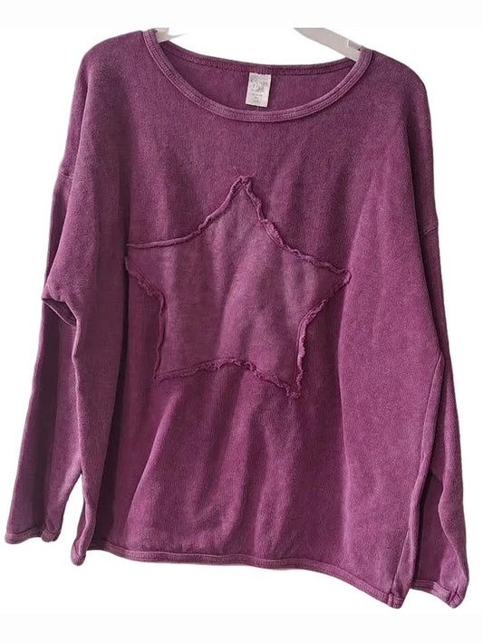 Sweater Pullover Magenta Star Long Sleeve Women's B635M