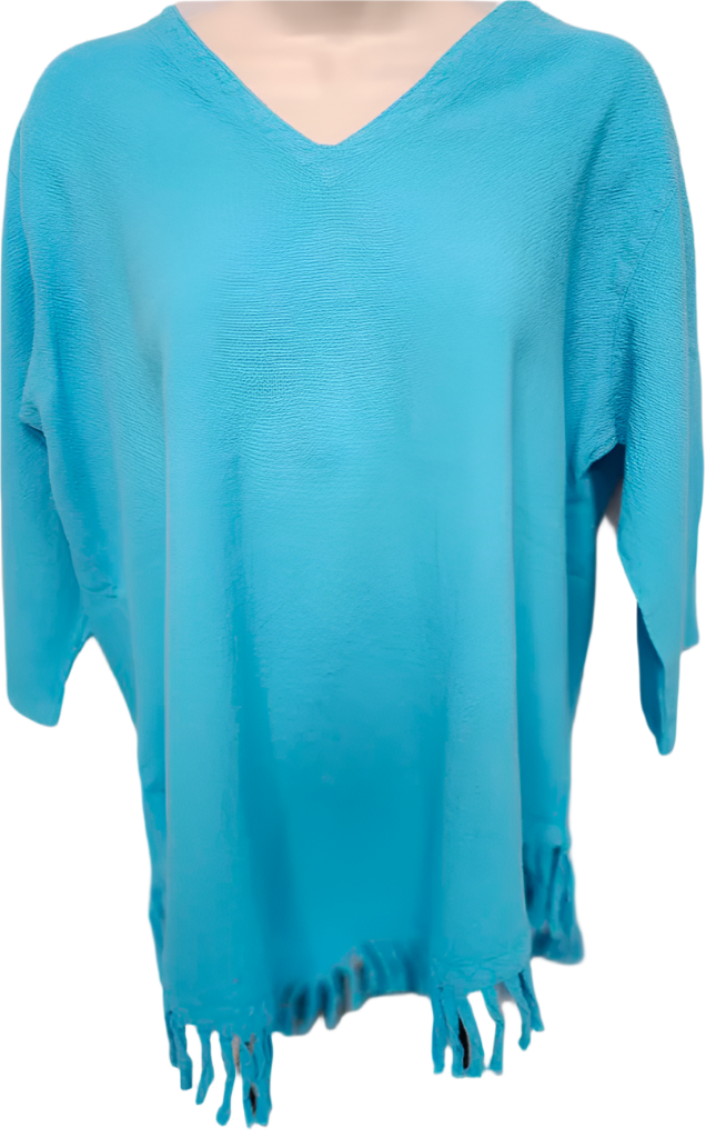 Shirt Aqua 1/2 Sleeve V Neck Fringe Womens 449 