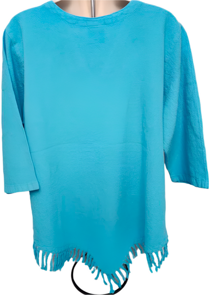 Shirt Aqua 1/2 Sleeve V Neck Fringe Womens 449 