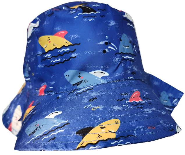 Bucket/Sun Hat With Chin Strap Wide Brim Children's 2-7yr Blue Sharks scbhbs 