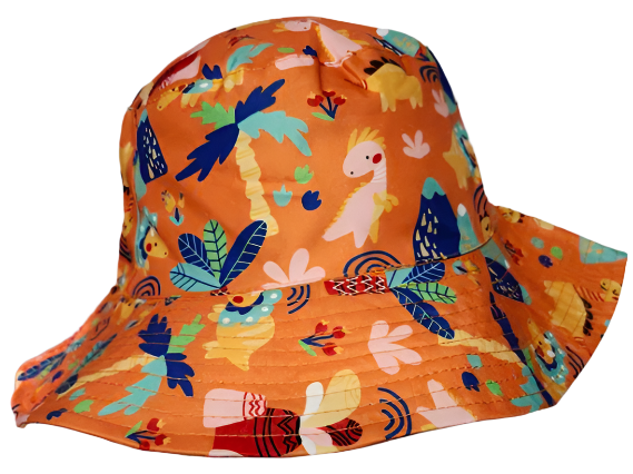 Bucket/Sun Hat With Chin Strap Wide Brim Children's 2-7yr Orange Animals Sharks scbhoa 