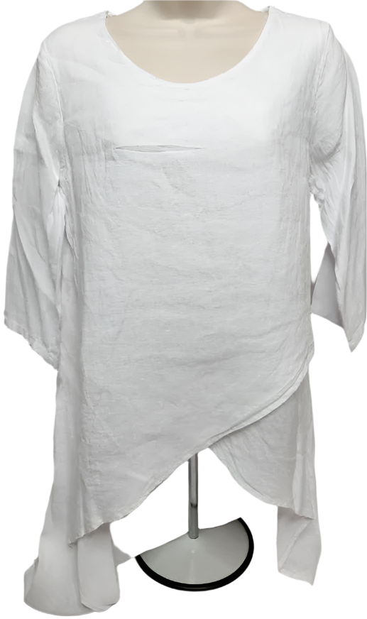 Top 3/4 Sleeve Round Neck Tunic Pullover White Women's Plt2198 