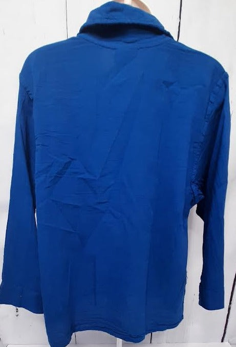 Shirt-Button Front-Collar-Long Sleeve-Royal Blue-Women's S-0052 