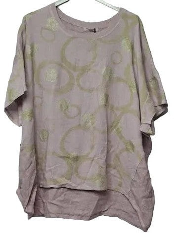 Top Pullover Pink/Gold 1/4 Sleeve Women's One Size 6288P