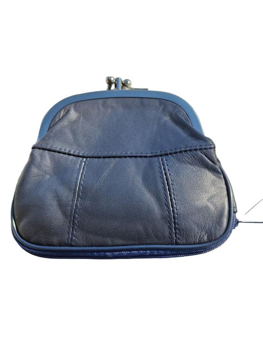 Coin Purse Navy Blue Medium Frame  Leather 708Ast
