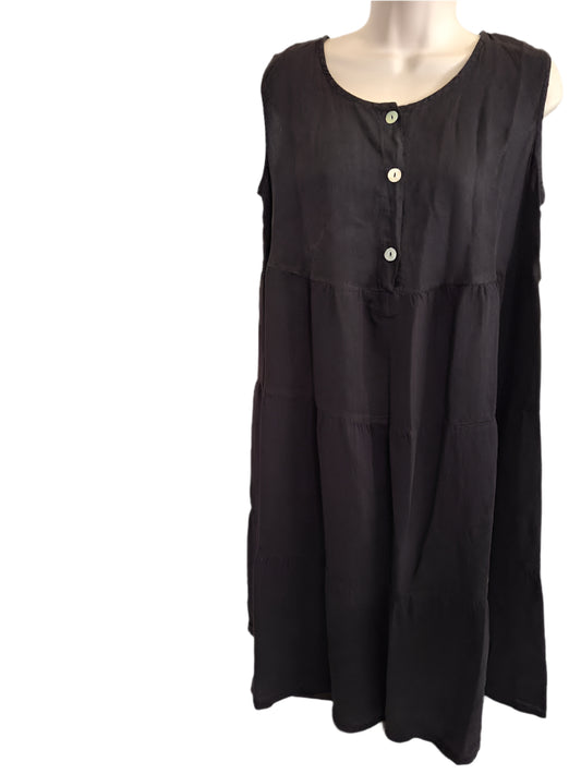 Dress Sleeveless Tier 3 Button Black Women's Hld1021 