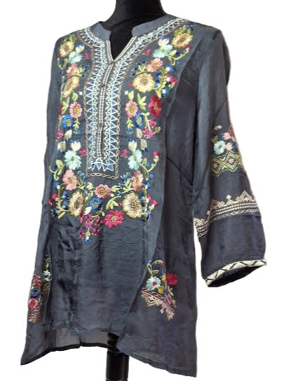 Shirt Pullover Long Sleeve Sheer Multi Colored Charcoal AAh1795