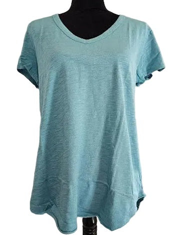 Tee Shirt Black V-Neck&nbsp; Curved Hem Short Sleeve 41g-95743