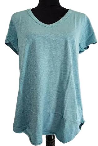 Tee Shirt Black V-Neck&nbsp; Curved Hem Short Sleeve 41g-95743