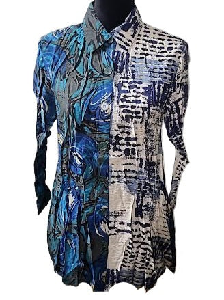 Shirt Crushed Mix Media Blue  Buttons  25515-Blue