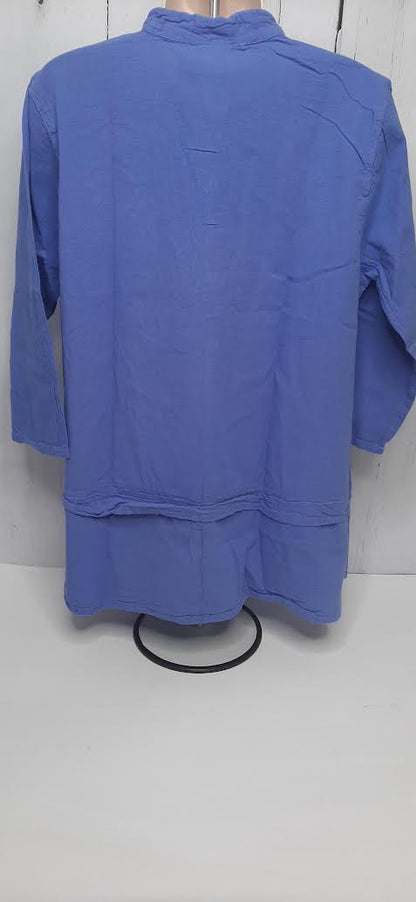 Shirt Button Front 3/4 Sleeve Blue Women's L0808 