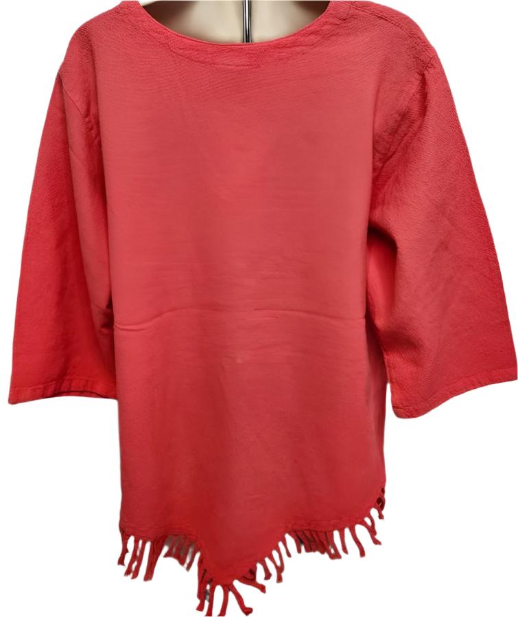 Shirt Salmon 1/2 Sleeve V Neck Fringe Womens 449 