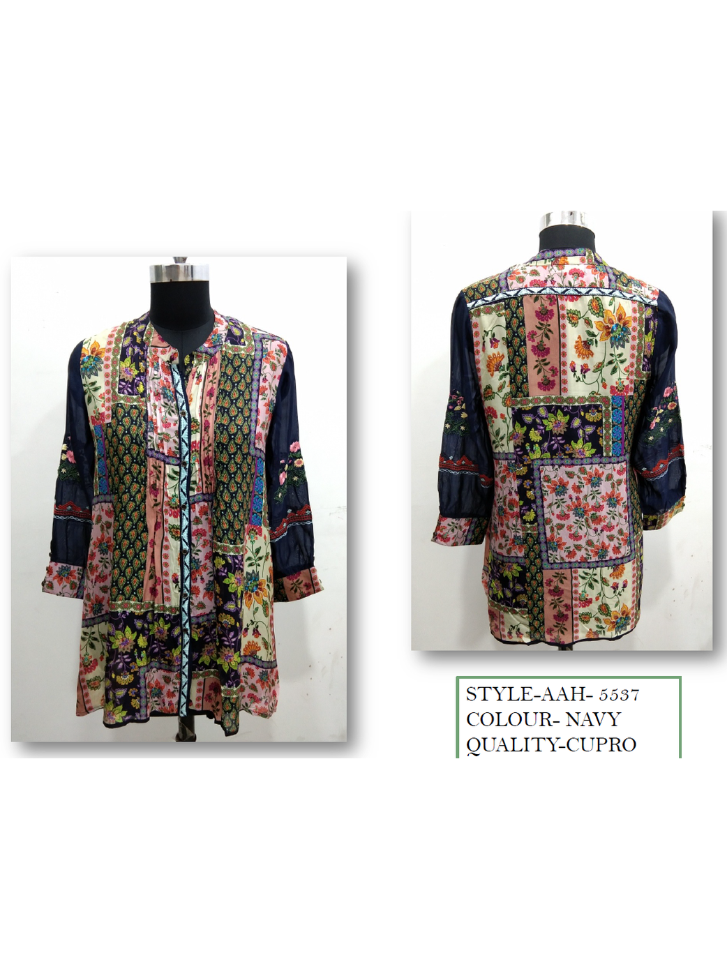 Shirt Navy Button Front Long Sleeve Shear AAh5537 