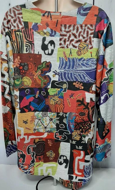 Shirt  Pullover Multi Colored   Abstract Long Sleeve Women's-T815F 