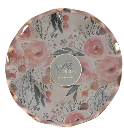 Paper Plate-Salad/Desert-Pink/Gold Floral-8pk-8"Wsp228 