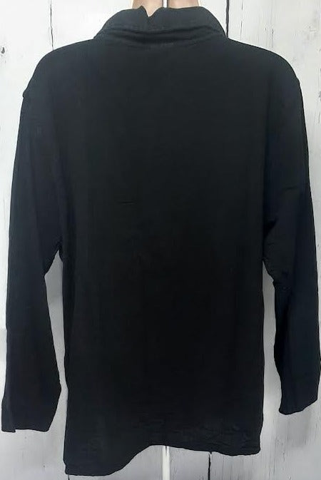 Shirt-Button Front-Collar-Long Sleeve-Black-Women's S-0052 