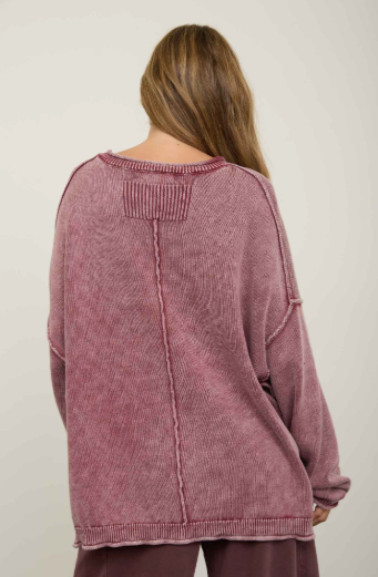 Sweater Pullover Burgandy Knit Drop Long Sleeve Women's J6FT1027B