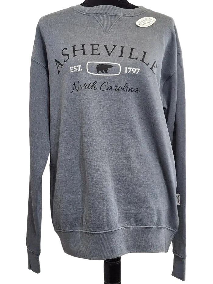 Sweatshirt Sky Blue Screen Print Asheville Est North Carolina Burn Wash BPSSASB
