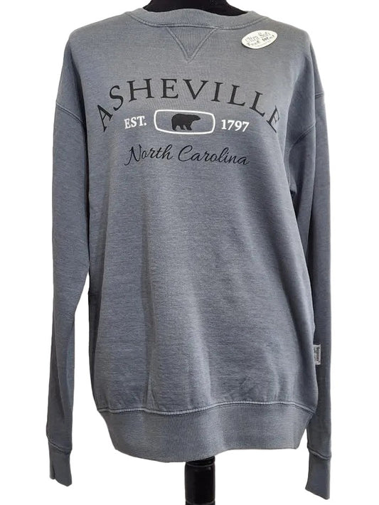 Sweatshirt Sky Blue Screen Print Asheville Est North Carolina Burn Wash BPSSASB