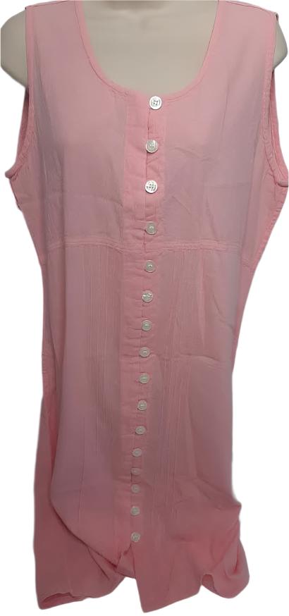 Dress-Button Front-Sleeveless-Pink-Women's-S0612 