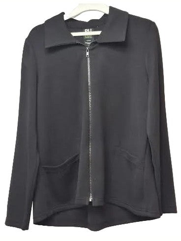 Pure Essence-Jacket Black Zipper Front 2 Pocket Long Sleeve&nbsp; 625-7086