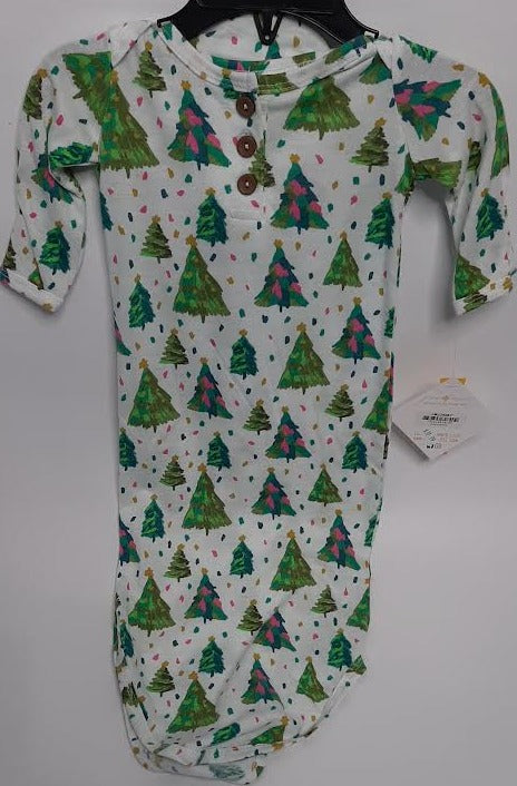 White Christmas Tree-Long New Born Dress With Cap 