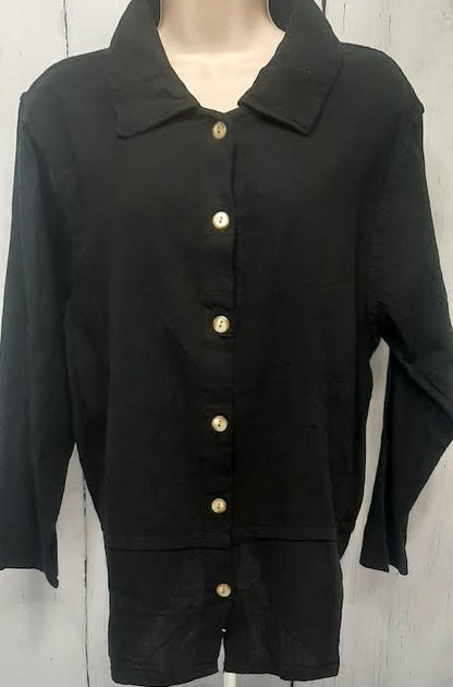 Shirt-Button Front-Collar-Long Sleeve-Black-Women's S-0052 