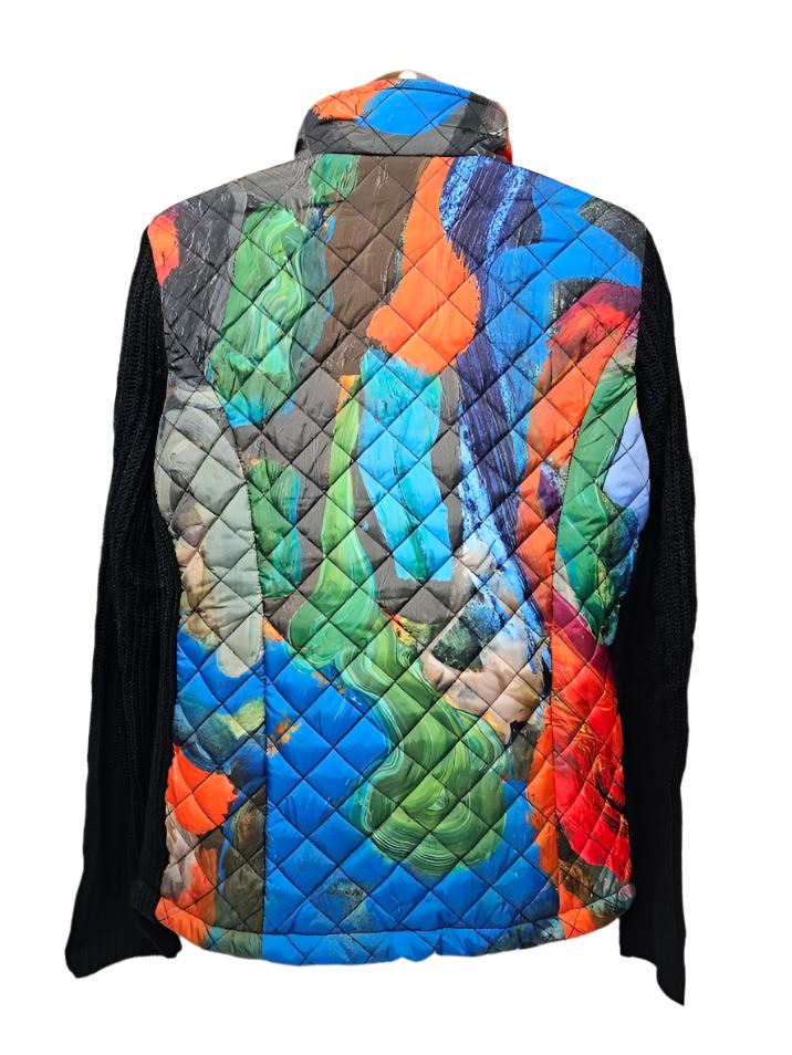 Jacket Quilted Knit Zipper Front Knit Sleeve - Abstract  Women's 91761 