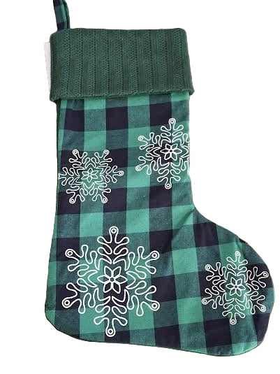 Green Plaid Christmas Snowflake Stocking