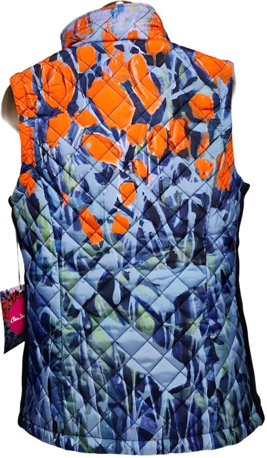 Vest Quilted Zipper Front Blue/Orange Women's 91716 