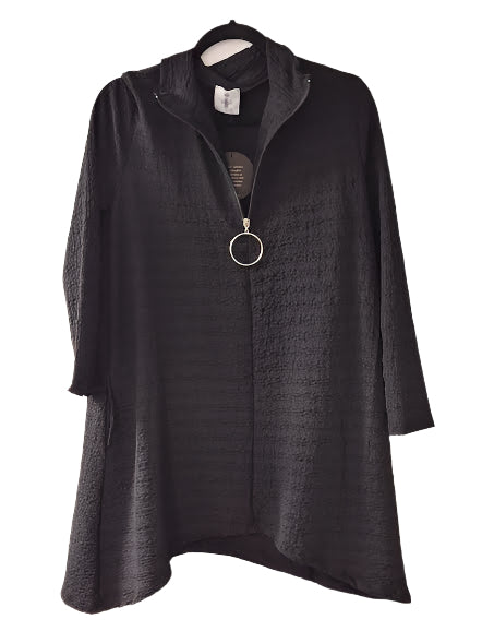 Top Pullover Black Zipper Neck Waffle Long Sleeve Crew Neck Women's T1527wkb