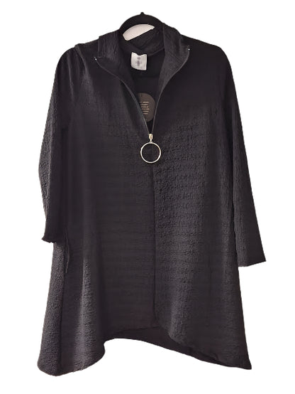 Top Pullover Black Zipper Neck Waffle Long Sleeve Crew Neck Women's T1527wkb