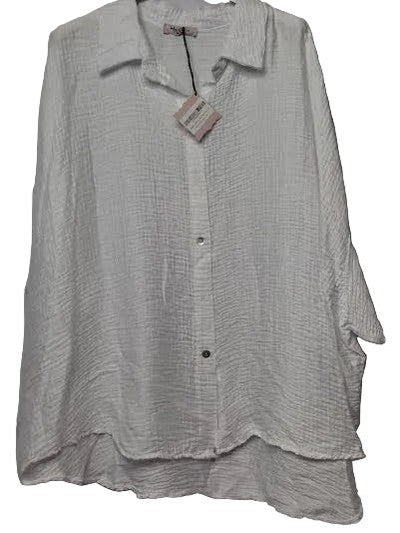 Shirt Collared Wrinkle Finish 3 Button Front White Women's One Size 862BW