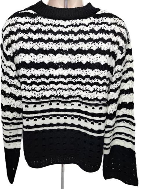 Sweater With Camisole Kaitlyn Knit Pullover Long Sleeve Black/White Women's 1259-266 