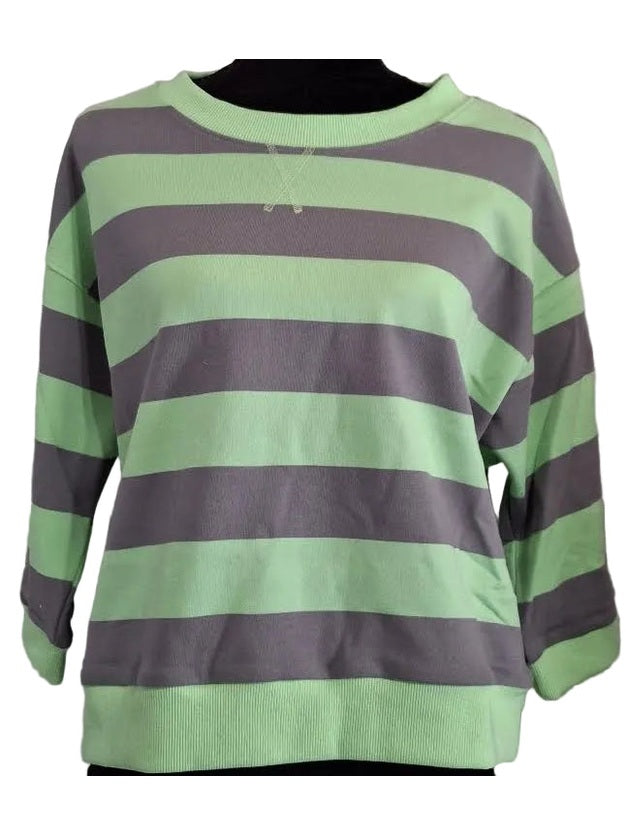 Top Pullover Mint/Grey Striped 3/4 Sleeve B13511M