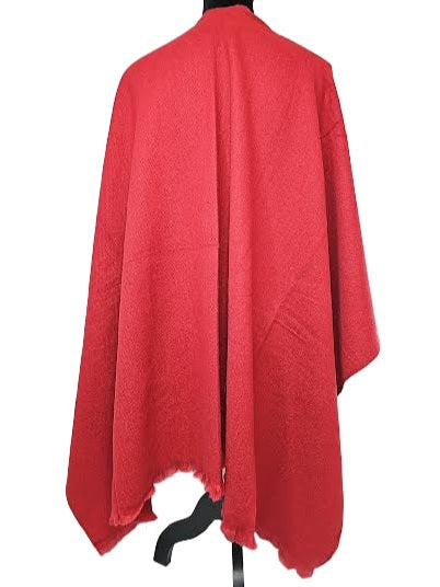 Wrap Cozy Solid Loop Through Ruana /Fringe Knit Red Ba3553