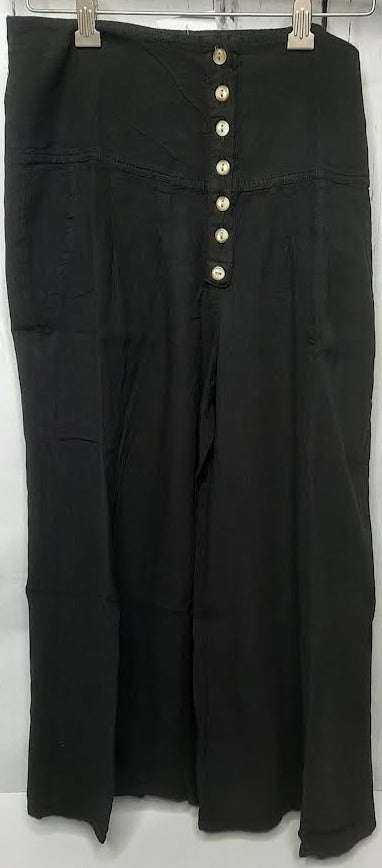 Pants Button Front Stretch Band 2Pocket Black Women's L0502-a 