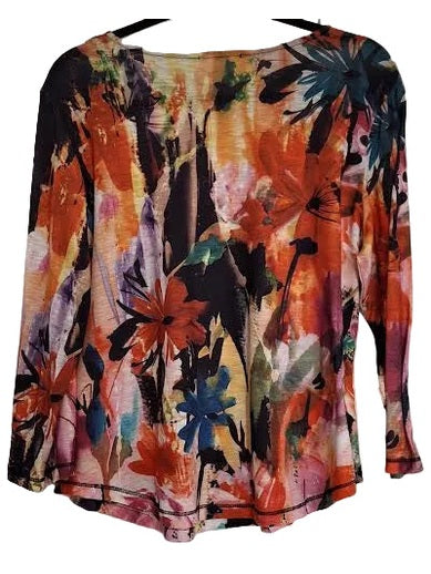 Ps3-1857 Poppy Orange Floral Tunic Top Women's