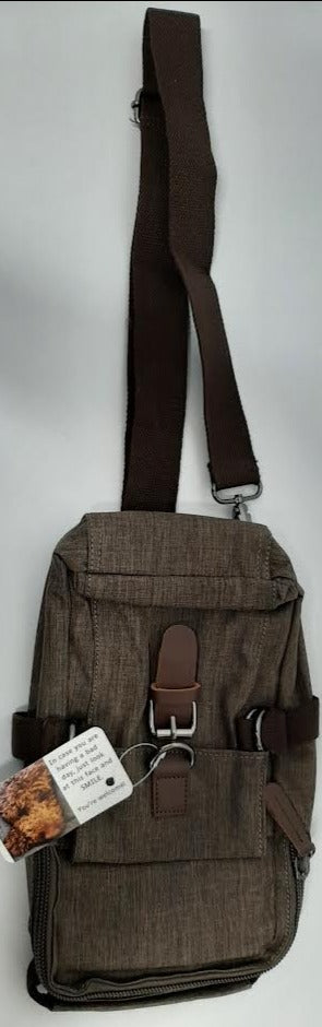 Cross Body Canvas Backpack-Brown-Vs mg1012 