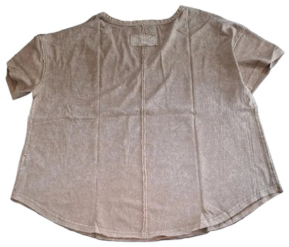 Shirt Pullover Plus Size Brown Knit Short Sleeve PJ5FP1005T1B