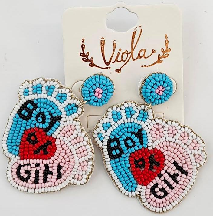 Earing's Boy Or Girl Foot Prints Red/Pink/Blue RT136109MT 