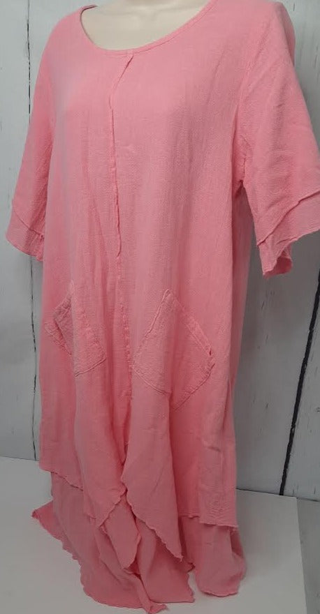 Dress-2 Pocket-Short Sleeve-Pink-Women's-014 