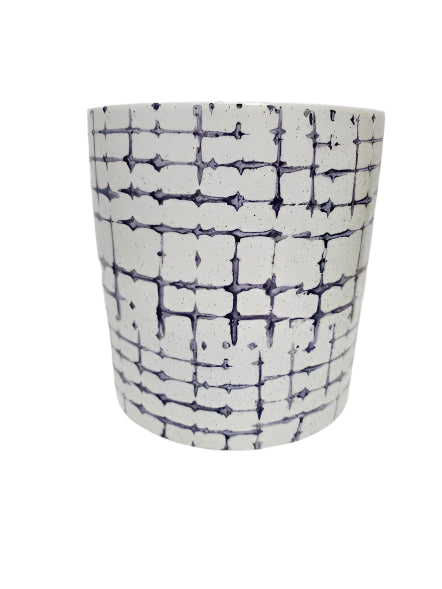 Container  Ceramic 3 sizes White/Blue Hatch Patterened Cm3063